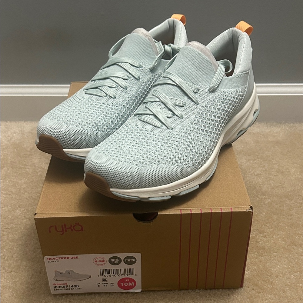 Ryka Women's Soft Blue Walking Sneakers with Orange Accents